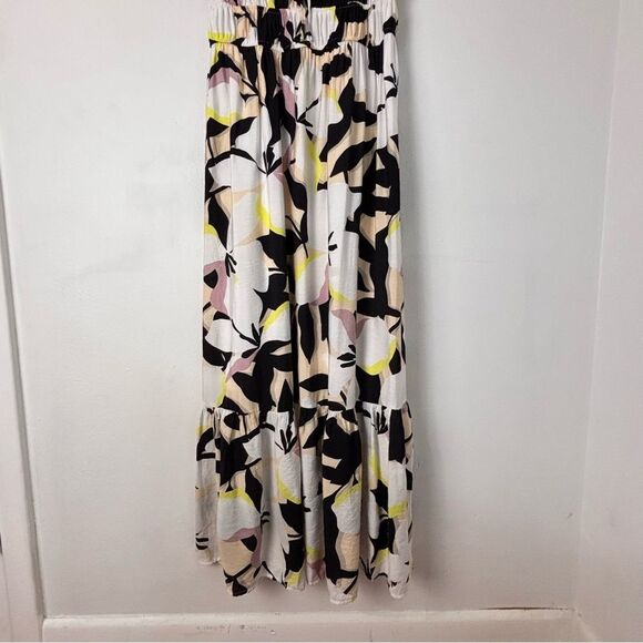 Nine West Cream & Black Floral Asían Print Maxi Dress L Milkmaid Prairie‎ Boho - Picture 11 of 14